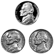 1983 P D S Jefferson Nickel 5c Year set Proof & BU US (3 Coins) picture