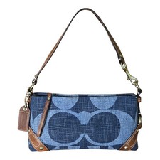 Vintage Coach Y2K Signature Mini Carly Blue Denim Leather Shoulder Bag 10793 EUC picture