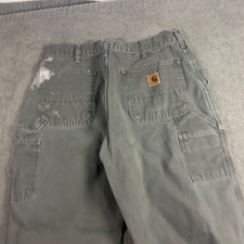 Carhartt B11 MOS Moss Green Washed Duck Work Dungaree Carpenter Pants 34x30 picture