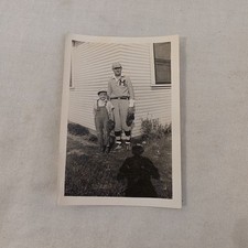 Vintage 1938 Baseball Player Uniform & Boy Photo Original Snapshot 4.5 x 2.75 picture