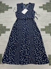 Dkny Dress Womens 2 Blue White Blouson Wrap Midi New  picture