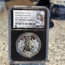 2022 Cook Islands $10 Theodore Roosevelt Ultra High Relief 2 oz silver PF 70 picture