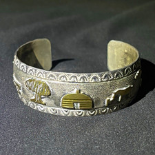 Vintage Sterling Silver Southwestern Storyteller Cuff Bracelet NY Hallmark 30g picture