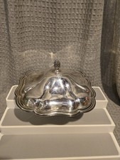 Vintage Silver Plated Covered Vegetable Serving Dish Square Fluted Pineapple Top picture