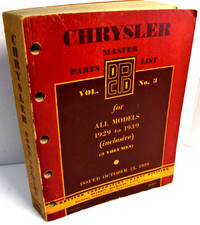 1929 1939 Chrysler Manual Master Parts List Book All Models Original Mopar Vol 3 picture