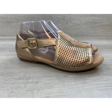 Earth Camellia Women's Sandals Metallic Gold Laser Cut Leather 6.5 Shoes picture