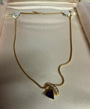 Zales Gold Tone Metal Snake Chain Necklace Pendant with Purple Heart Stone picture