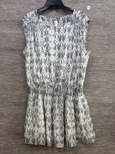 Gap Dress Womens L Gray Geometric Chiffon Smocked Waist Fit & Flare Sundress NEW picture