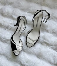 Manolo Blahnik | Auth Vintage Black White Leather Bow Strappy Slingback Heel(38) picture
