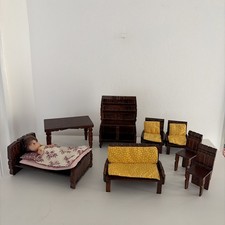 Vintage Dolls House Furniture , handmade from pegs dark wood 1960-1970  picture