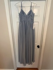 Azazie Alia Dusty Blue Chiffon Formal Dress US 4 Pleated Sweetheart Neckline picture