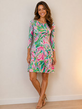 NWT Lilly PULITZER PINK GREEN WHITE OPHELIA CROC MY WORLD DRESS M picture