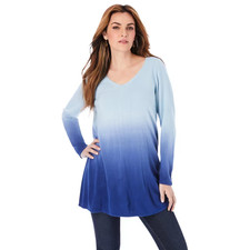 NWT Roaman's Women's Fine Gauge Ombre Sweater V-Neck Relaxed Fit 4X Blue picture