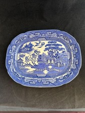 19TH CENTURY ENGLISH PLATTER BLUE WILLOW STAFFORDSHIRE TRANSFERWARE 15.5 x 12 picture
