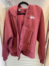 PRE OWNED RARE Mens SMALL STUSSY ZIP UP HOODIE Red Maroon S Light Wear LOOK picture