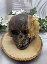 Clear Quartz Crystal Skull, Natural Quartz Cluster on Carved Stone Matrix picture