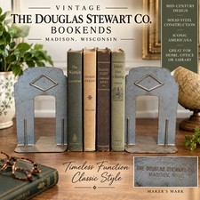 Vintage Douglas Stewart Co Metal Bookends Madison WI MCM College Dorm 1950s 60s picture