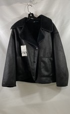 Zara Men's Black Double Faced Faux Suede Shearling Aviator Jacket NWT Sz S picture