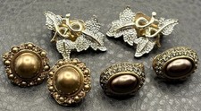 Vintage Lot Of 3 Rhinestone Clip On Earrings All Signed Monet Sarah Coventry picture