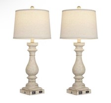 Cinkeda TD-265-27.5 27.5” Beige Table Lamps Set of 2 Touch Dimmable USB-C picture
