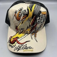 Vintage Cliff Raven Hat Brown Ed Hardy Japanese tattoo Snap back Trucker Cap 90s picture