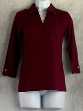 Karen Scott Women's Eyelet-Yoke 3/4-Sleeve Knit Top, Merlot Wine Dark Red, XS picture