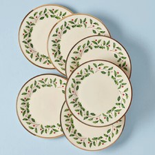 Lenox Fine China  Christmas Holly HOLIDAY Dinner Plates Set of Six - N/O picture