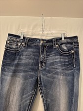 Miss Me Easy Ankle Skinny Jeans Size 36 Mid Rise Dark Wash Embellished McBling picture