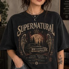 Vintage Paranormal Hunter Graphic Tee, Gothic Angel Wings Car Shirt, Supernatura picture