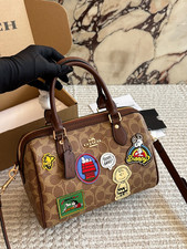NWT Coach X Peanuts Rowan Satchel Bag Signature Canvas Snoopy Patch OUTLET picture
