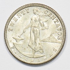 Philippines 1944-D Commonwealth 20 Centavos Silver P191172 picture