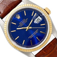 Rolex Datejust 16013 36mm Blue Dial Gold Bezel Stainless Steel Watch picture