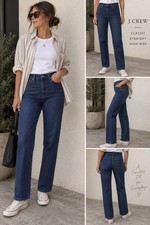 J. Crew Classic Straight Jeans Women 30T Blue Dark Wash High Rise Denim NWT picture