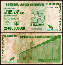 Zimbabwe 25 Billion Dollars Special Agro Cheque, 2008, P-62, Used picture