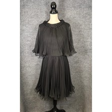 Vintage 60s Miss Elliette California Chiffon Midi Dress Flutter Cape Beaded Glam picture