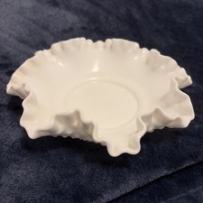 Vintage Fenton 1970s milk glass lg Hobnail  bowl with ruffled edges picture