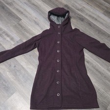 KUHL Women's Medium Mid Length Coat Plum Lighter Weight Snap Front Hooded EUC picture