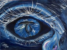 Original Painting “Cut Iris Black My Eyes” OOAK Color Shift Teardrop 12x8 picture