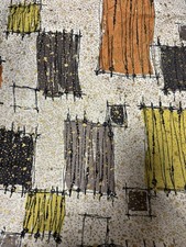 Vintage Waverly Bonded “Intermezzo” Atomic Fabric 1950s Orange Gold 2 Yards picture