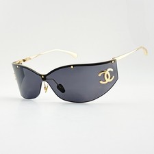CHANEL CHA71787 Oversized Shield Sunglasses Black Lens Gold CC Logo Women picture