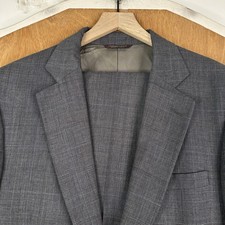 VTG Cricketeer Suit Mens 42R Portly fit Wool Windowpane 2 Button Pants 34x32 picture