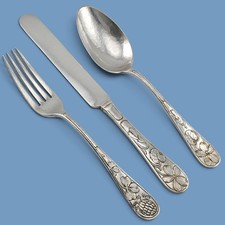 Rare 3pc Gorham Martele Sterling Silver Art Nouveau Youth Set Fork Knife Spoon picture