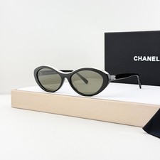 Chanel CH5416 Oval Sunglasses Black White Frame Gray Lens CC Logo 57-17-140 picture