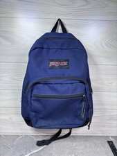 VTG Jansport Navy Blue Black Suede Leather Bottom Backpack School Commute Travel picture