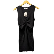 Zara Ribbed Tank Womens XL Black Bodycon Tunic Style Stretch V-Neck Top NEW picture