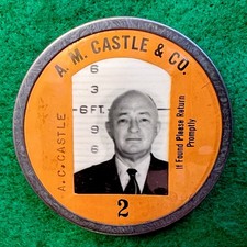 Antique 1930s A.M. CASTLE & Co Vernacular EMPLOYEE PHOTO ID BADGE Pin EXECUTIVE picture