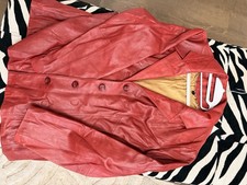 Wilson Leather Vintage Red Leather Mid-Length Button Front Lined Coat 2XL picture