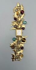 Vintage Kirk Folly Watch Gold Tone Charms Zoo Animals Noah’s Ark  picture