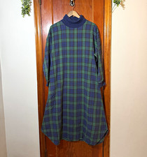 Vtg L.L.Bean Women’s M Blue/Green Plaid Cotton Flannel Collared Nightgown 0880 picture