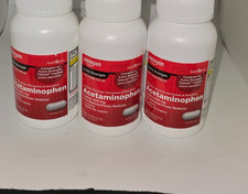 3x Amazon Basic Care Acetaminophen Extra Strength 500mg Pain Reliever 200 Ct ea picture